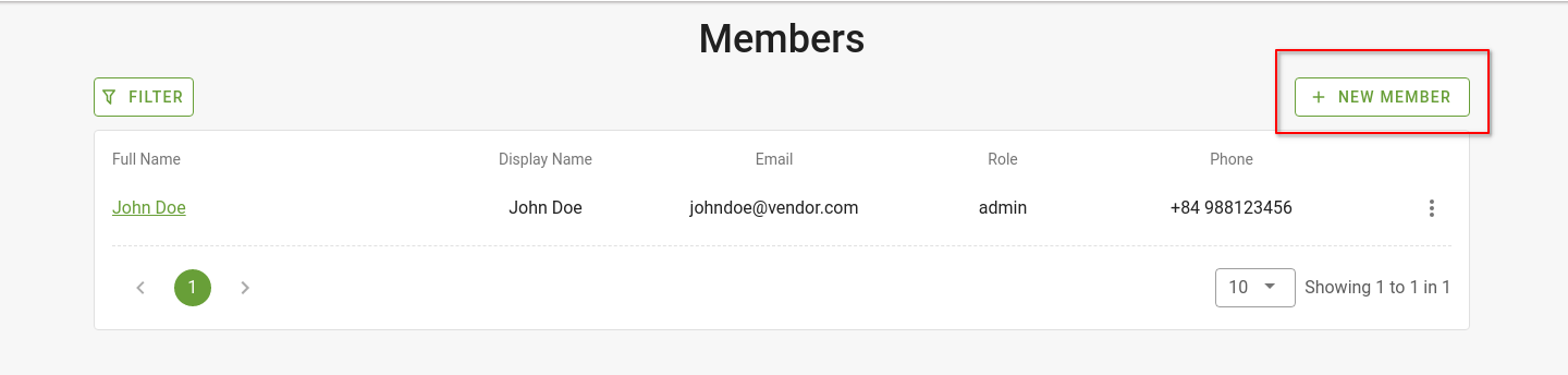 members management - new member button