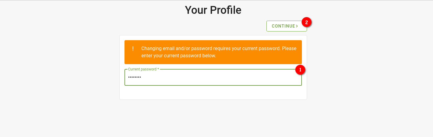 profile page - confirm password